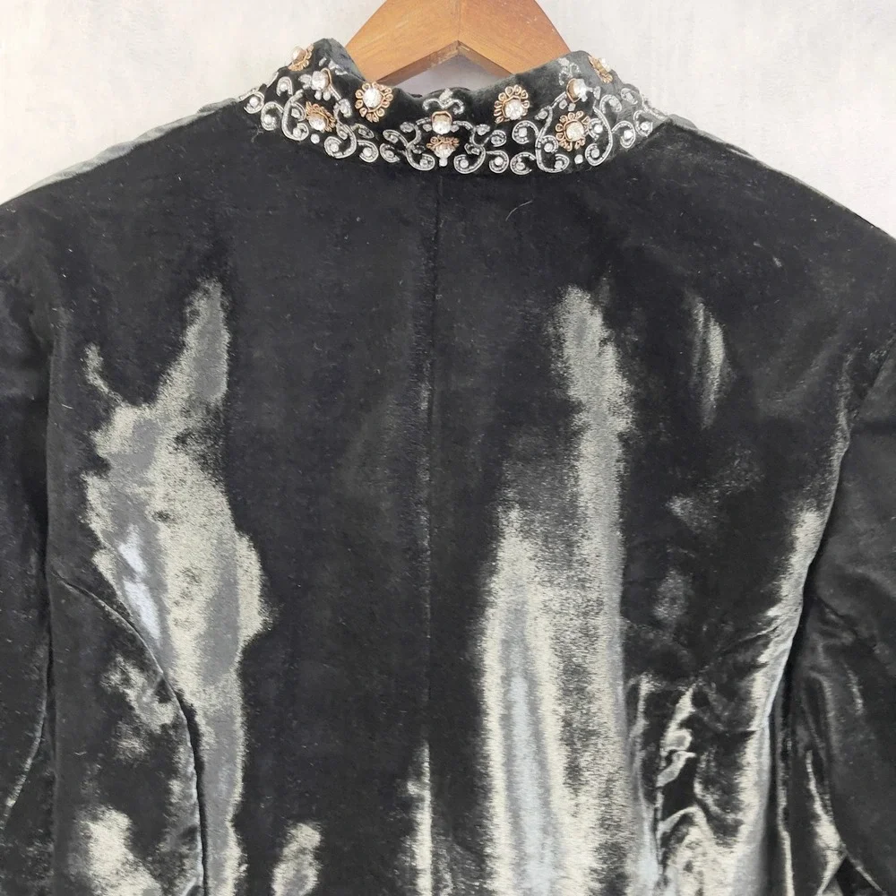 Soft Surroundings‎ Velvet Blazer Women 1X Black Jeweled Collar Luxe Regency Luxe